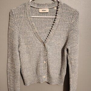 Buck Mason Marled Blue/Cream Crochet V Neck Shrunken Cardigan